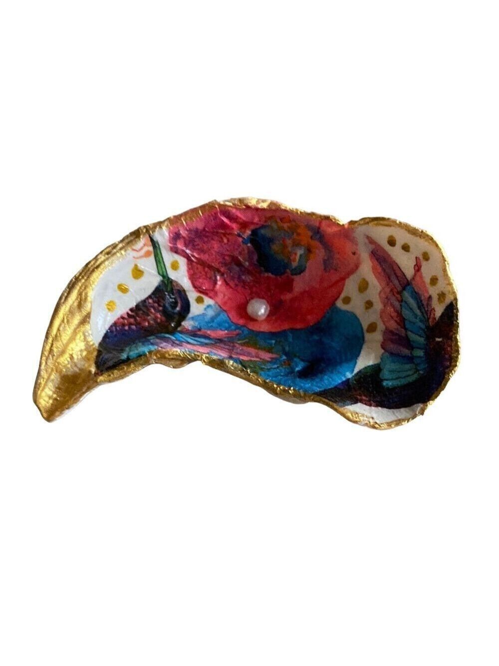 Trinket Dish Handcrafted floral Gold trim